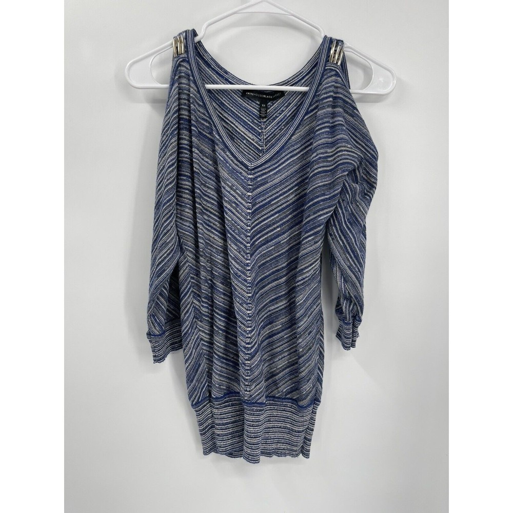 White House Black Market Cold‎ Shoulder Striped V Neck Sweater Top Womens XS